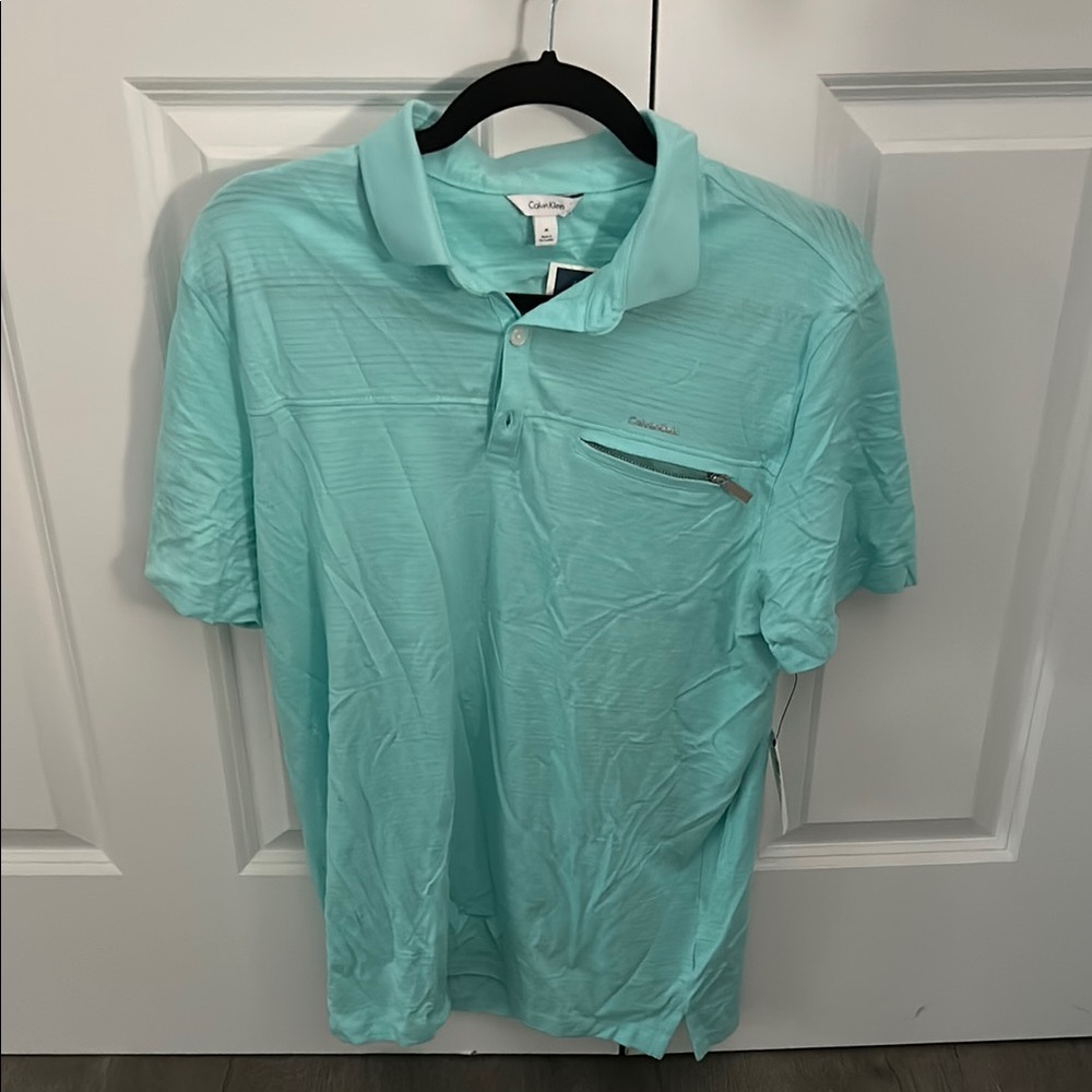 NEW WITH TAGS Calvin Klein Men's Aqua Polo Shirt
